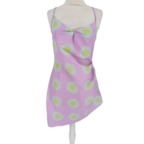 Maisie Wilen Dress Mini Pink Medium Dots Spaghetti Straps Ruched - Picture 2 of 6